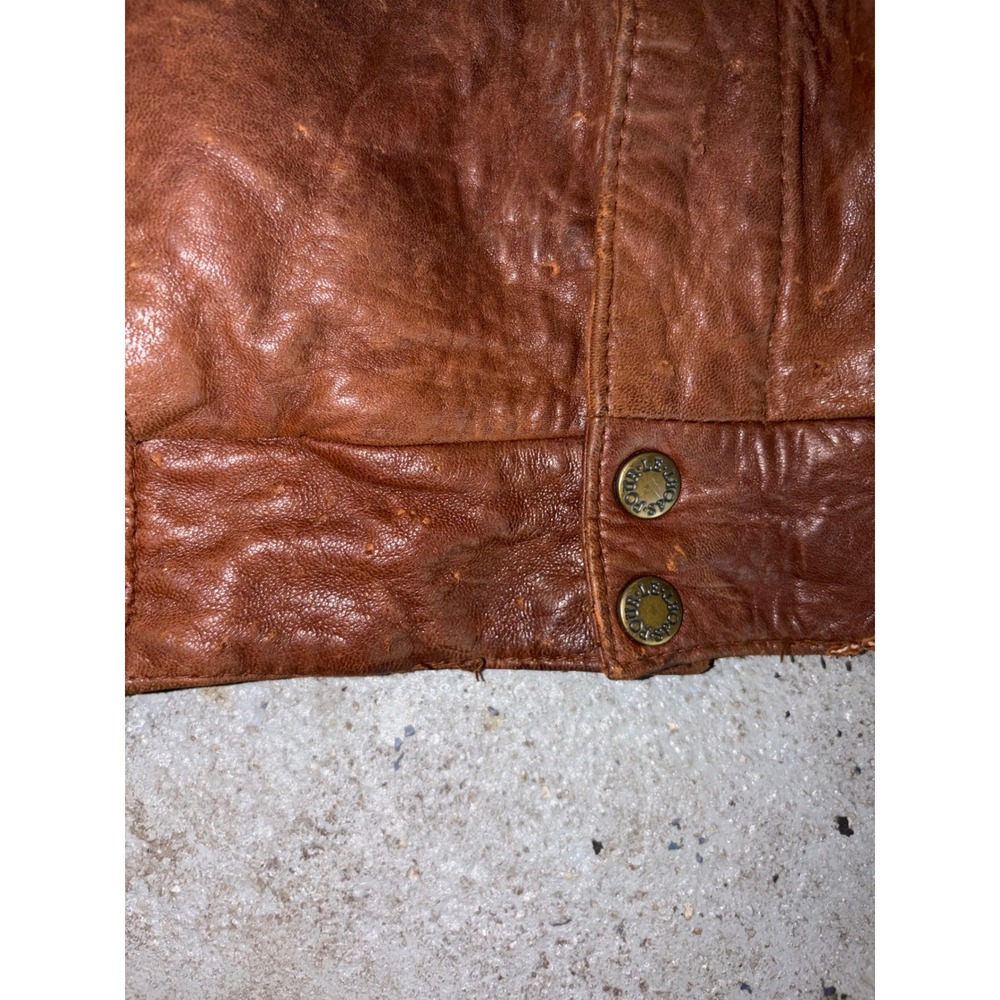 Vintage Pour Le Sport Brown Leather Bomber Jacket Mens Size 40 Oversized 90s - Picture 7 of 9